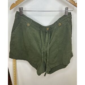 Torrid Drawstring Waist Mid Length Shorts 16Plus Linen Blend Olive Green‎ Peachy